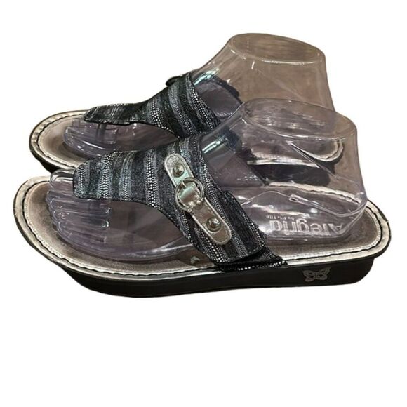 Alegria Vanessa Circulate Black Silver Thong Sandal Shoes Womens Size EU 38 - Picture 3 of 12